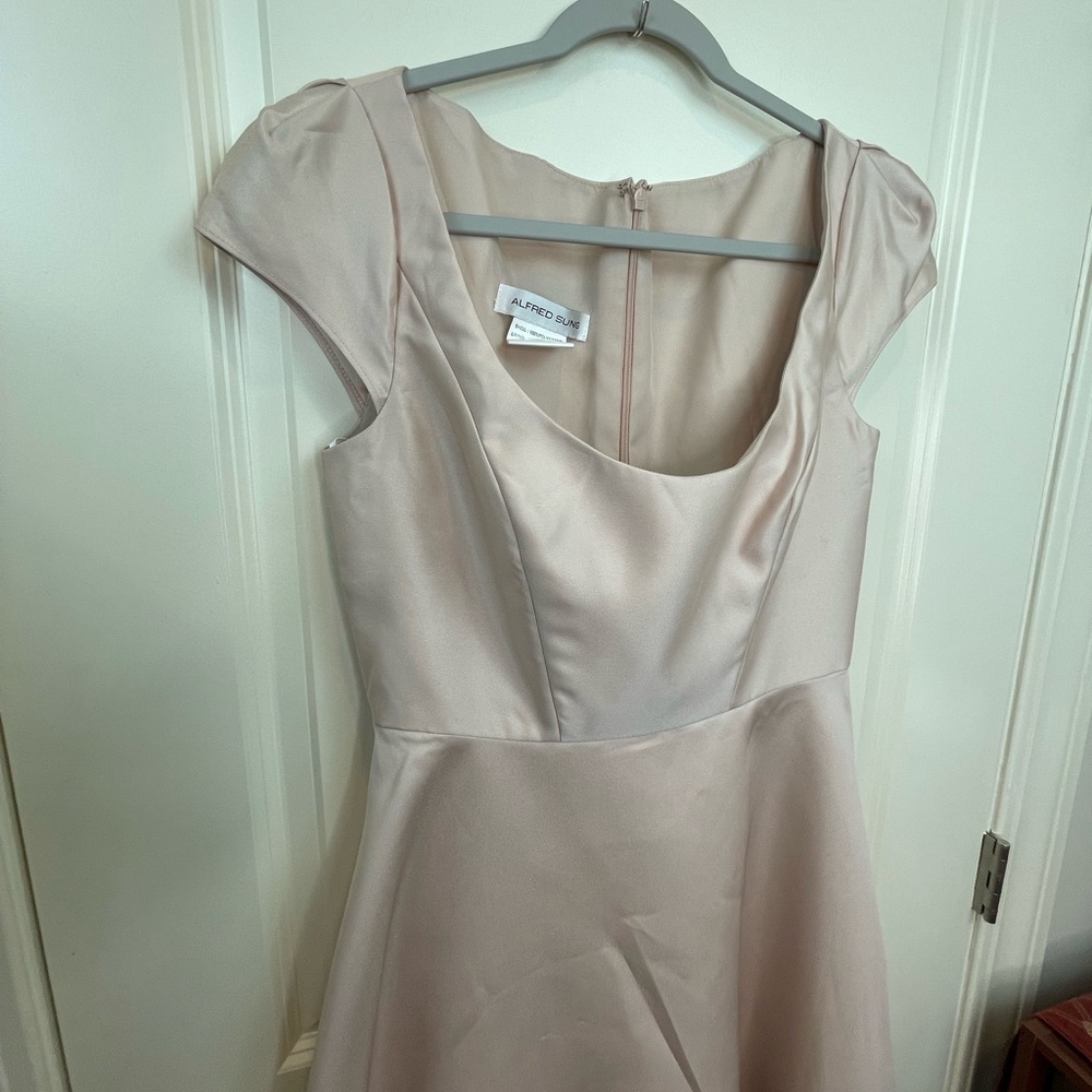 Alfred Sung Puff Cap Sleeve Full Skirt Satin Midi Dress Sz 8 - Picture 7 of 16